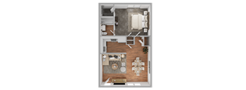 3D Floorplan of a 1 bedroom apartment