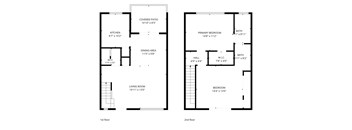 A floor plan of a two-story house with labeled rooms and dimensions.
