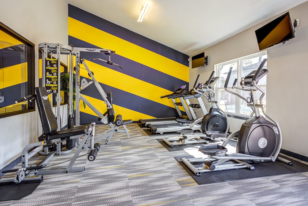 the gym at the flats at big tex apartments at The Hub at Baton Rouge, Baton Rouge