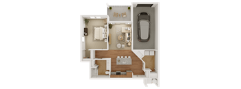 a floor plan of a bedroom with a bathroom and a car