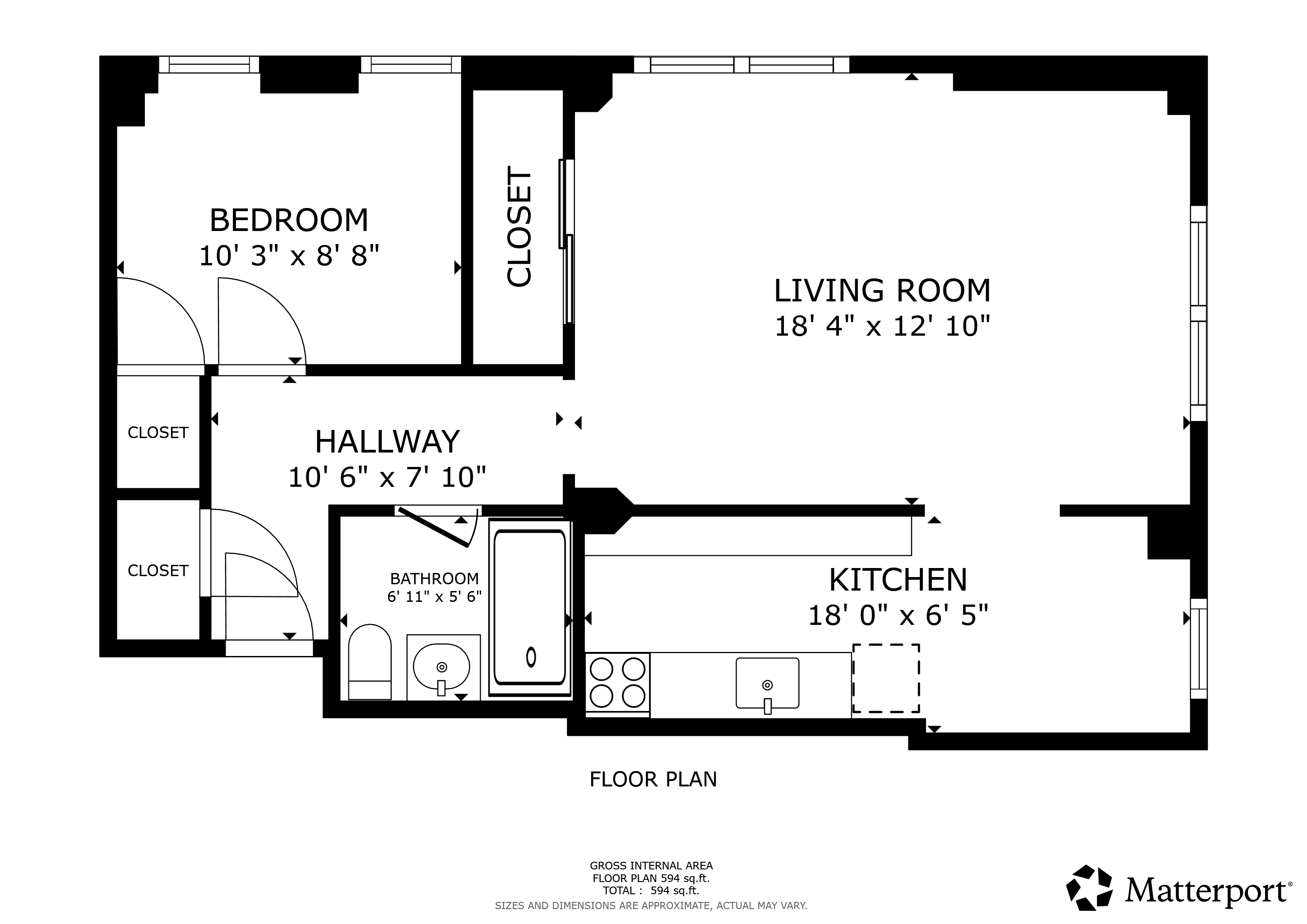 A floor plan for a 1 bedroom apartment