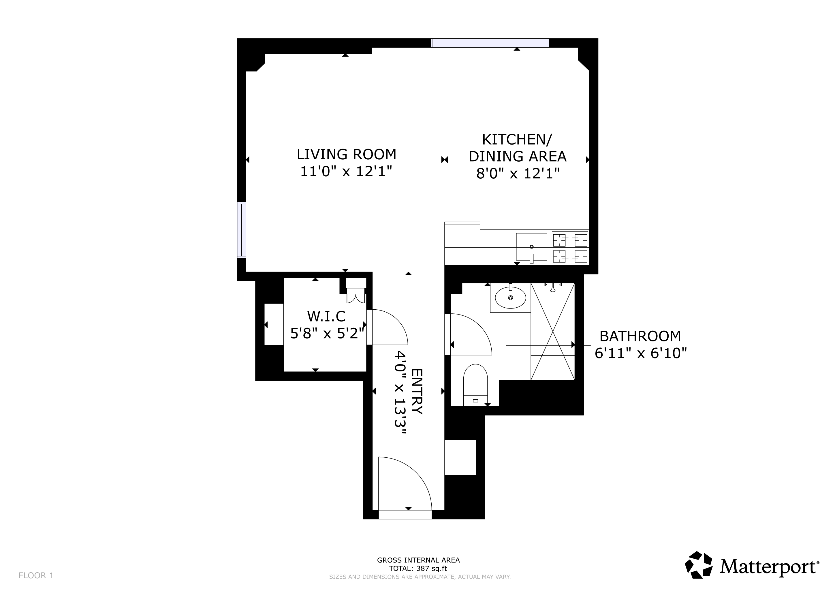 A floor plan for a studio apartment