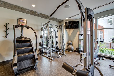 Fully Equipped Fitness Center at Track 29 Apartments, Minneapolis, MN