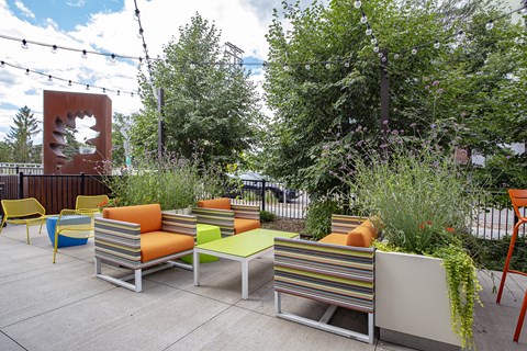 Patio and a privacy fence at Track 29 Apartments, Minneapolis, Minnesota