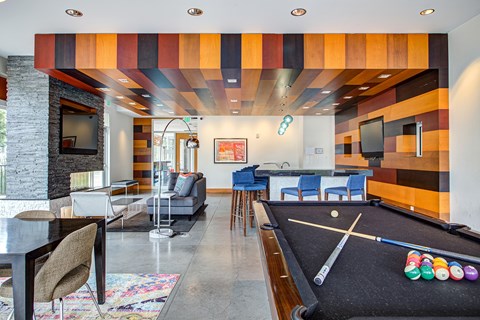 Billiards Table In Clubhouse at Track 29 Apartments, Minneapolis, MN, 55408