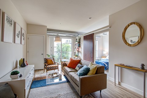 Living Room With Plenty Of Natural Lights at Track 29 Apartments, Minneapolis, MN, Minnesota