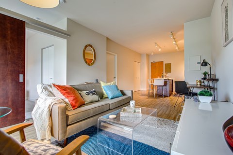Stunning living room at Track 29 Apartments, Minneapolis, MN