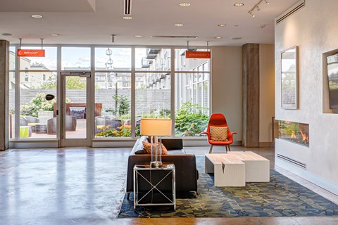 Firepit and lounge seating at Track 29 Apartments, Minnesota