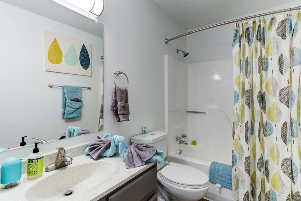 a bathroom with a shower toilet and sink