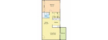 1 bed 1 bath floor plan at Briarwood Apartments, Virginia