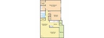 2 bed 1 bath floor plan at Briarwood Apartments, Virginia, 22026