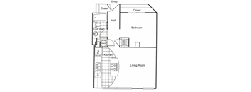 a floor plan of a small house with a bathroom and a living room