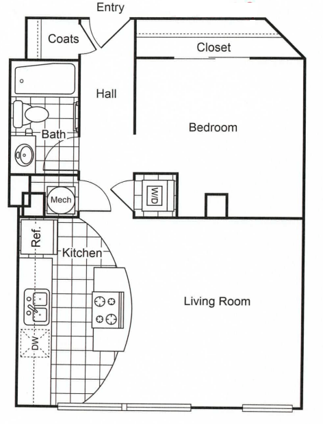 a floor plan of a small house with a bathroom and a living room