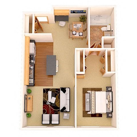 a floor plan of a house with a kitchen and living room at Boston Lofts, Milwaukee, WI, 53203