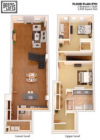 a floor plan of a house with a balcony and a staircase at Boston Lofts, Milwaukee, WI