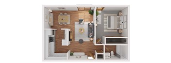 A modern kitchen with a wooden backsplash and white cabinets.