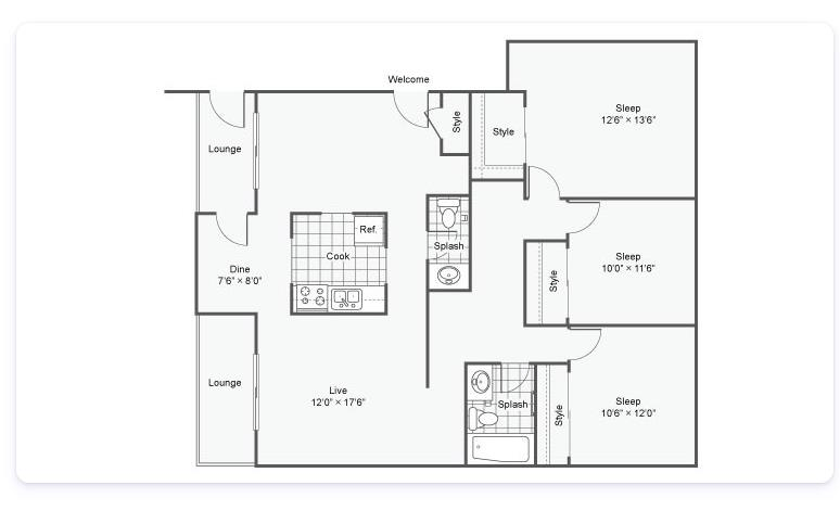 A floor plan of the Westmoreland unit