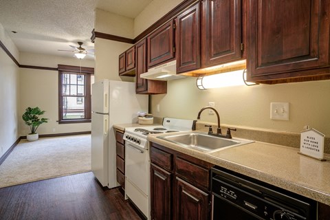a kitchen with a sink and a refrigerator