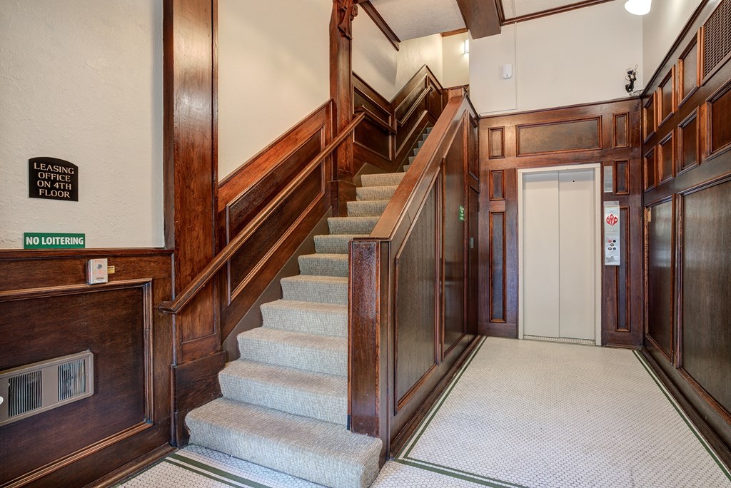 the lobby with stairs and an elevator at Whitney Gray, Portland ?