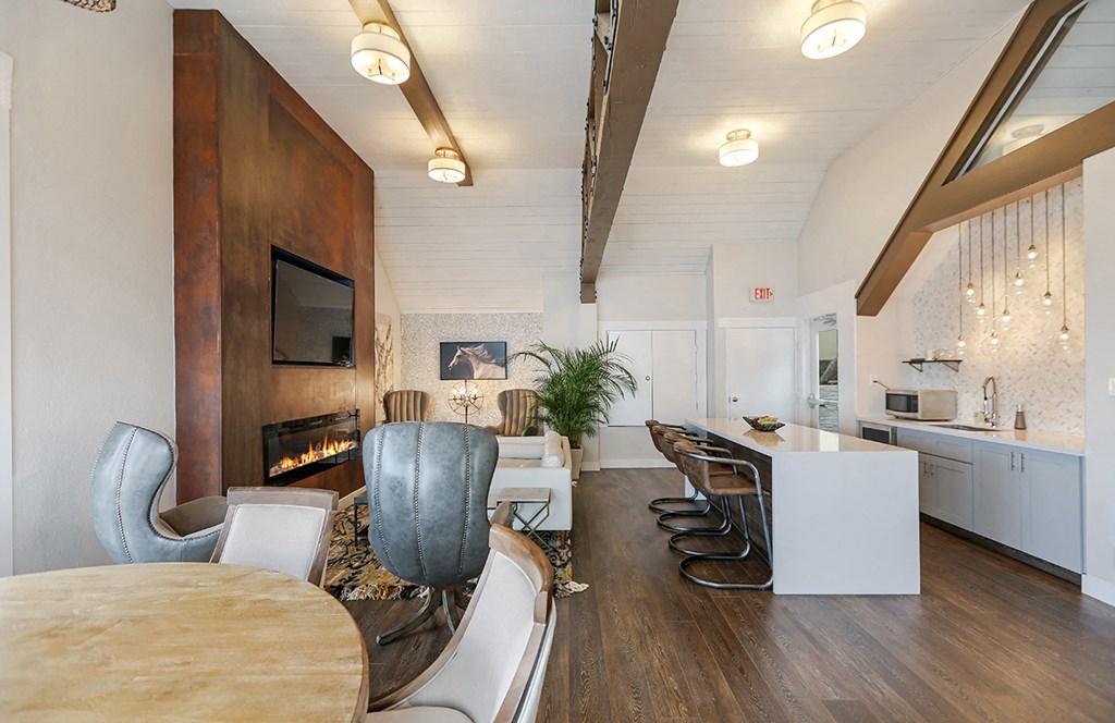 Fireplace inside oceanaire at OceanAire Apartment Homes, California, 94044