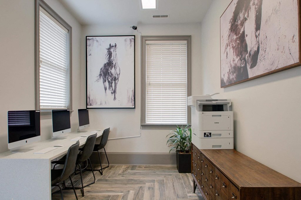 an office with three computers and a printer  at ReNew Glenmoore, Pennsylvania, 19343