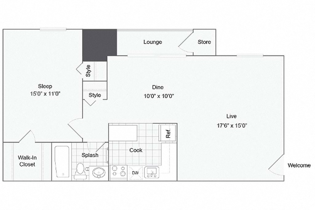 a floor plan of a 1 bedroom apartment at ReNew Odenton, Maryland, 21113