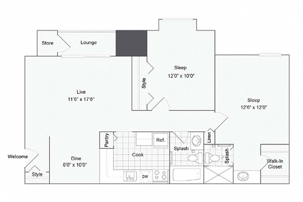 a floor plan of a 1 bedroom apartment at ReNew Odenton, Odenton, 21113