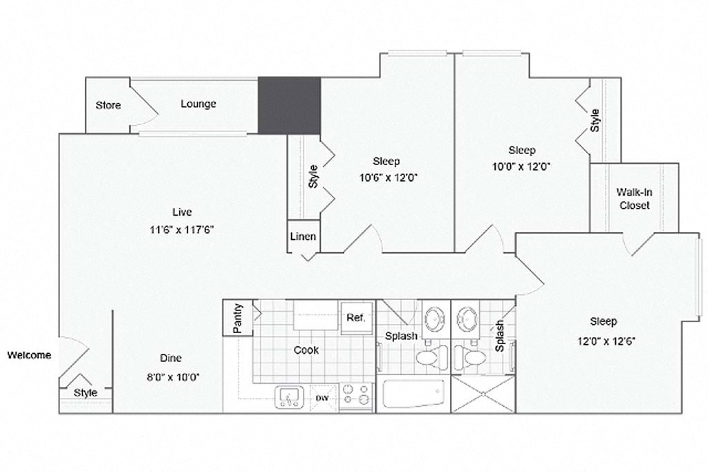 a floor plan of a 1 bedroom apartment at ReNew Odenton, Odenton, 21113