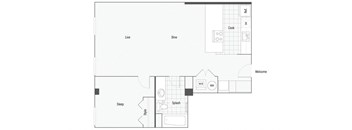 2 bed 2 bath floor plan D at The Rowe, Grand Rapids, Michigan