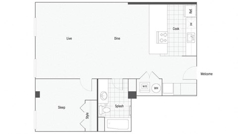 2 bed 2 bath floor plan D at The Rowe, Grand Rapids, Michigan