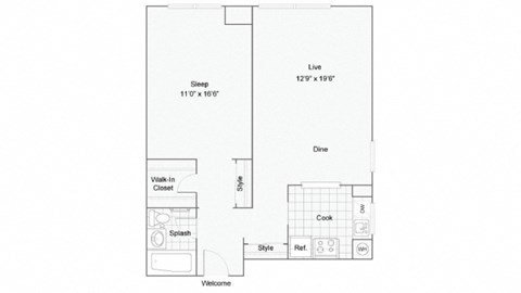 a floor plan of a house with a bedroom and a living room