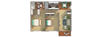 2 bedroom 2 bathroom floor plan B at Renew Madison, Madison, WI, 53711