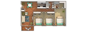 2 bedroom 2 bathroom floor plan B at Renew Madison, Madison, WI