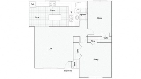 2 bed 1 bath floor plan at ReNew Eagle River, Eagle River, AK, 99577