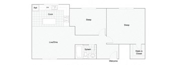 2 bed 1 bath floor plan at ReNew Eagle River, Eagle River, AK