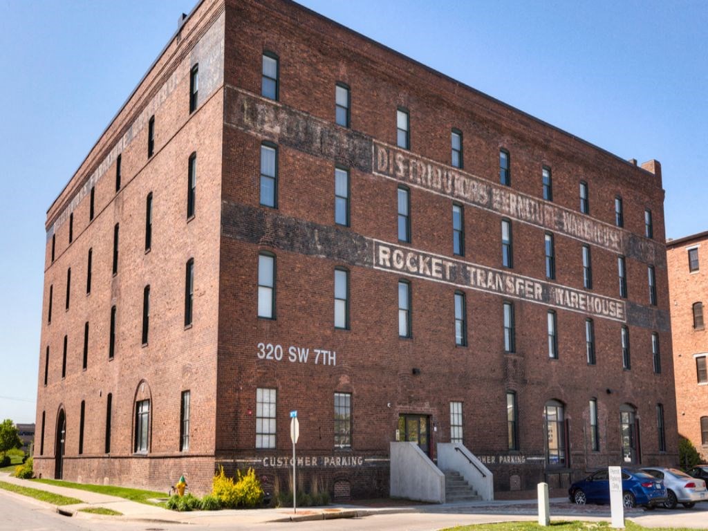 Building exterior at Rocket Transfer Lofts, Iowa, 50309
