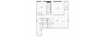 2 bed 2bath floor plan B at Rocket Transfer Lofts, Des Moines, 50309