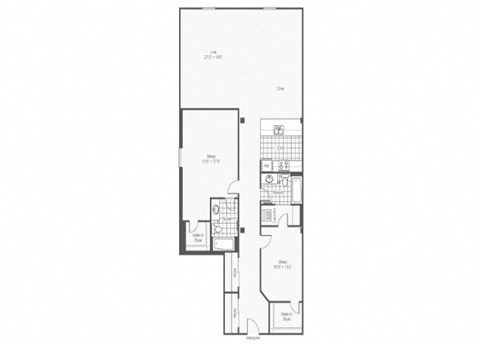 2 bed 2bath floor plan A at Rocket Transfer Lofts, Des Moines, IA