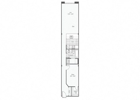 1 bed 1 bath floor plan B at Rocket Transfer Lofts, Des Moines, Iowa