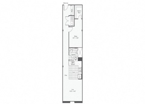 1 bed 1 bath floor plan A at Rocket Transfer Lofts, Des Moines, 50309