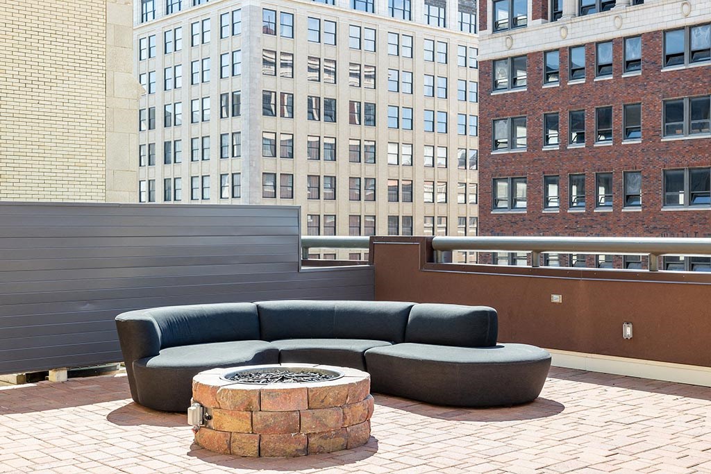 Rooftop terrace with fire pit at ReNew Wichita, Kansas, 67202