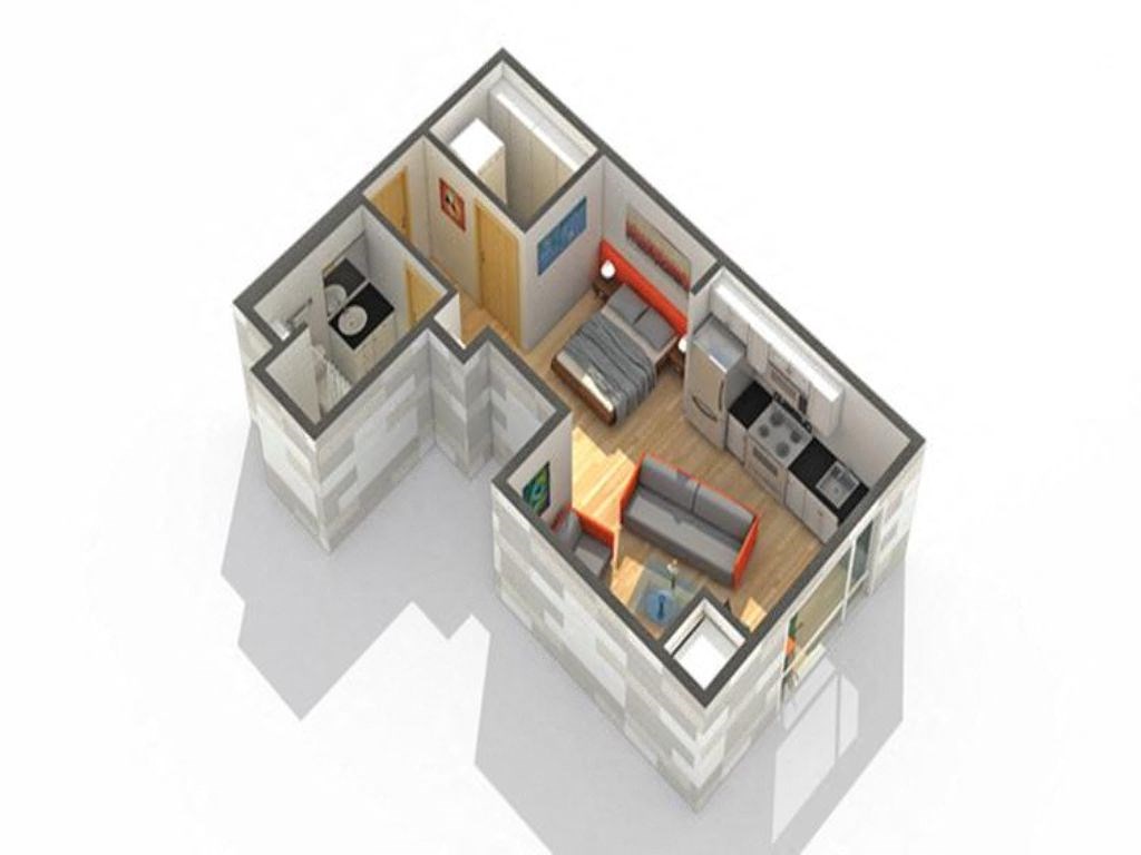 3d floor plan of a small apartment