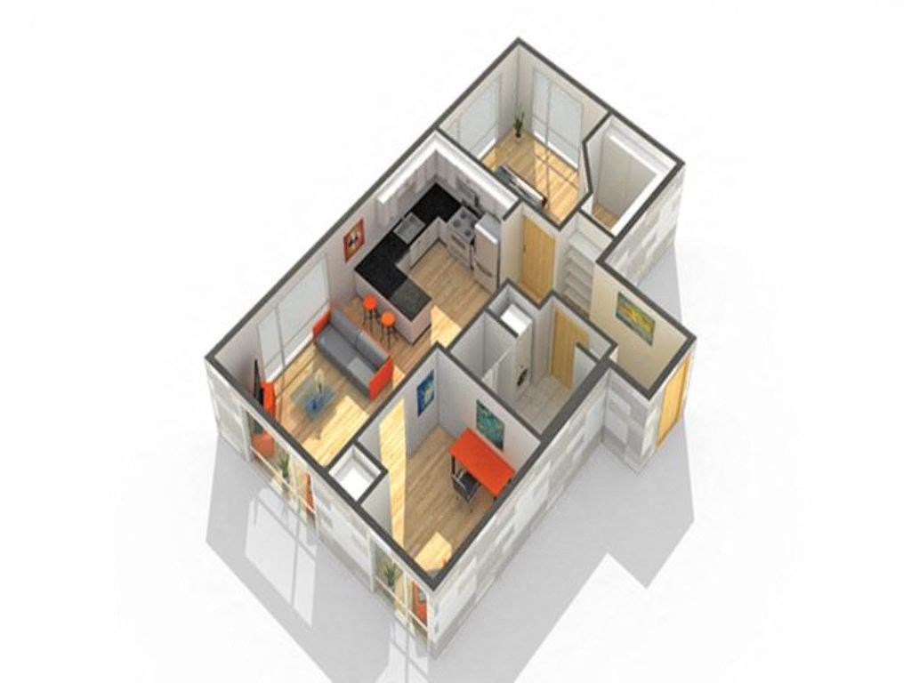 3d floor plan of a small apartment