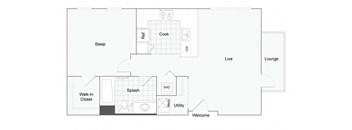 1 bedroom 1 bathroom Floor plan at 1910 on Water, Milwaukee, WI, 53202