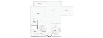 1 bedroom 1 bathroom Floor plan F at 1910 on Water, Milwaukee, 53202