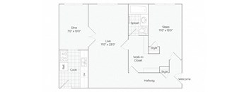 35-2D-1Bed-1Bath-708-2D Floor Plan at The Bryant at Oak Park I & II, Illinois