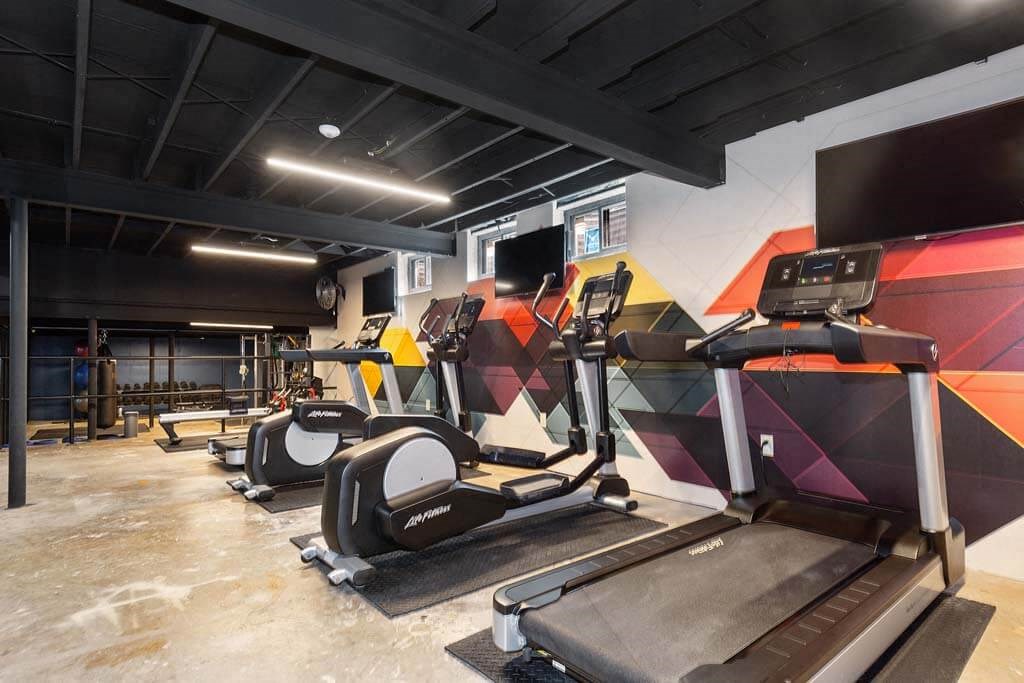Gym with treadmills and other exercise equipment at Renew Madison, Madison, Wisconsin