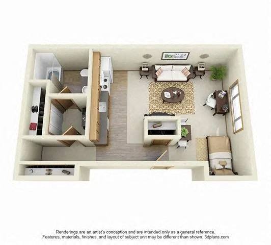 3D Floorplan of a studio at Overlook at the Willamette, Milwaukie ?