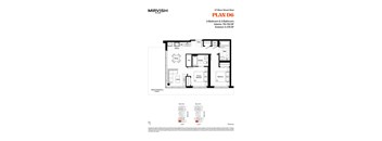 A floor plan for a 2-bedroom and 2-bathroom interior apartment.