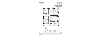 A floor plan for a 3-bedroom and 2-bathroom interior.